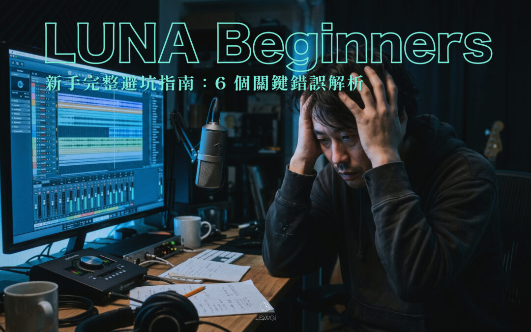 剛開始用 LUNA DAW 卻一直卡關？這篇整理了 6 個新手最常踩的設定盲點：Apollo Mode 與 Core Audio 的差異、Record Enable 和 Input Enable 的混淆、誤刪 Undo 紀錄、LUNA Sessions 資料夾消失⋯⋯每個問題都附上原因和正確做法。